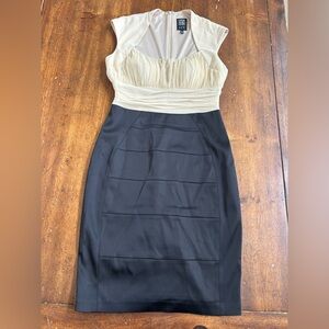 Jax Colorblock Cocktail Black and Cream Two-Tone Midi Dress Size 10